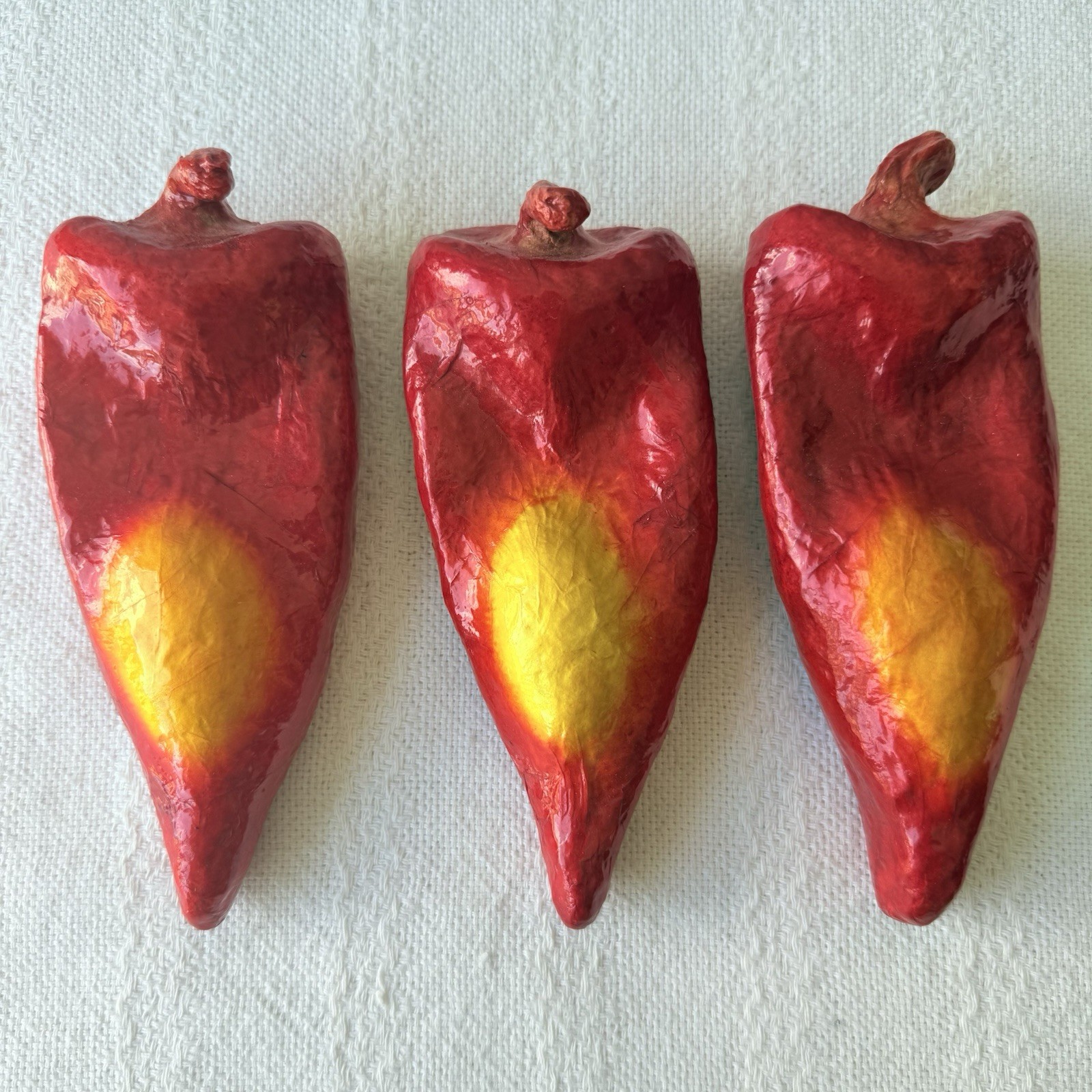 Vintage Paper Mache Chili Peppers Faux Veggie Decor Mexican Ristra Lot Of 3