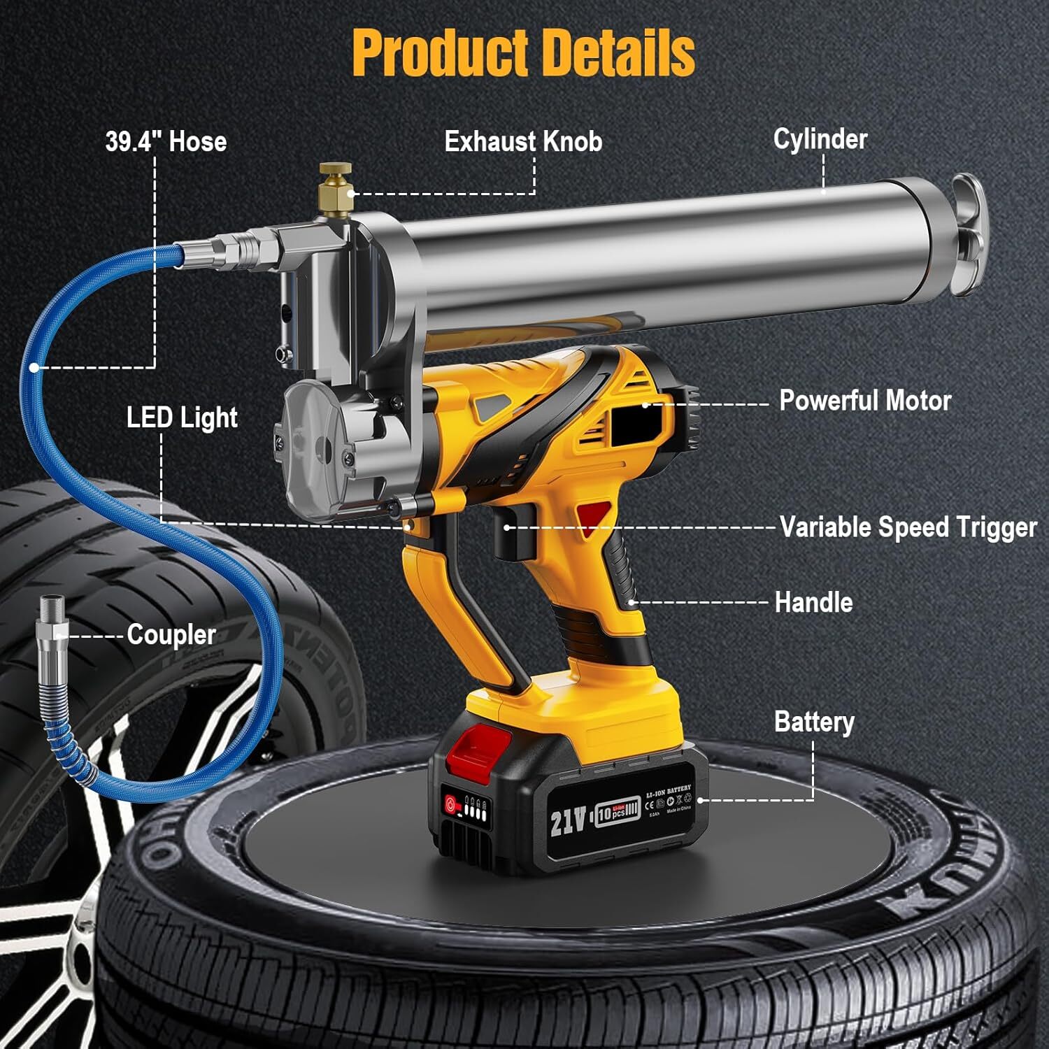 Grease Gun Battery Powered 12000 PSI Cordless Electric Grease Gun 2*4000 Battery