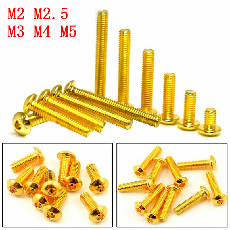 20PCS M2/M3/M4/M5 Metric Button Head Screw Hex Socket Bolts Alloy Steel Golden