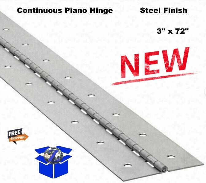 3″ x 6 Ft Piano Hinge Steel Finish Continuous Full Surface Nonremovable Pin NEW