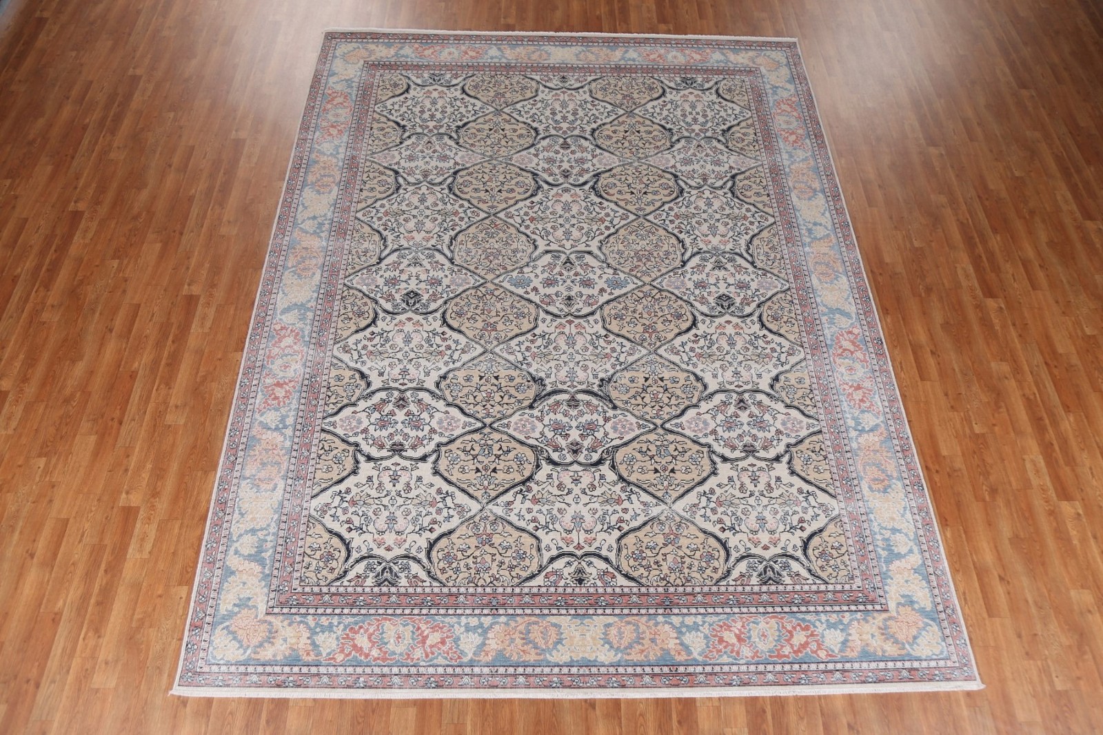 Hand-Knotted Turkish Wool Rug 9×12 Geometric Traditional Style for Any Room