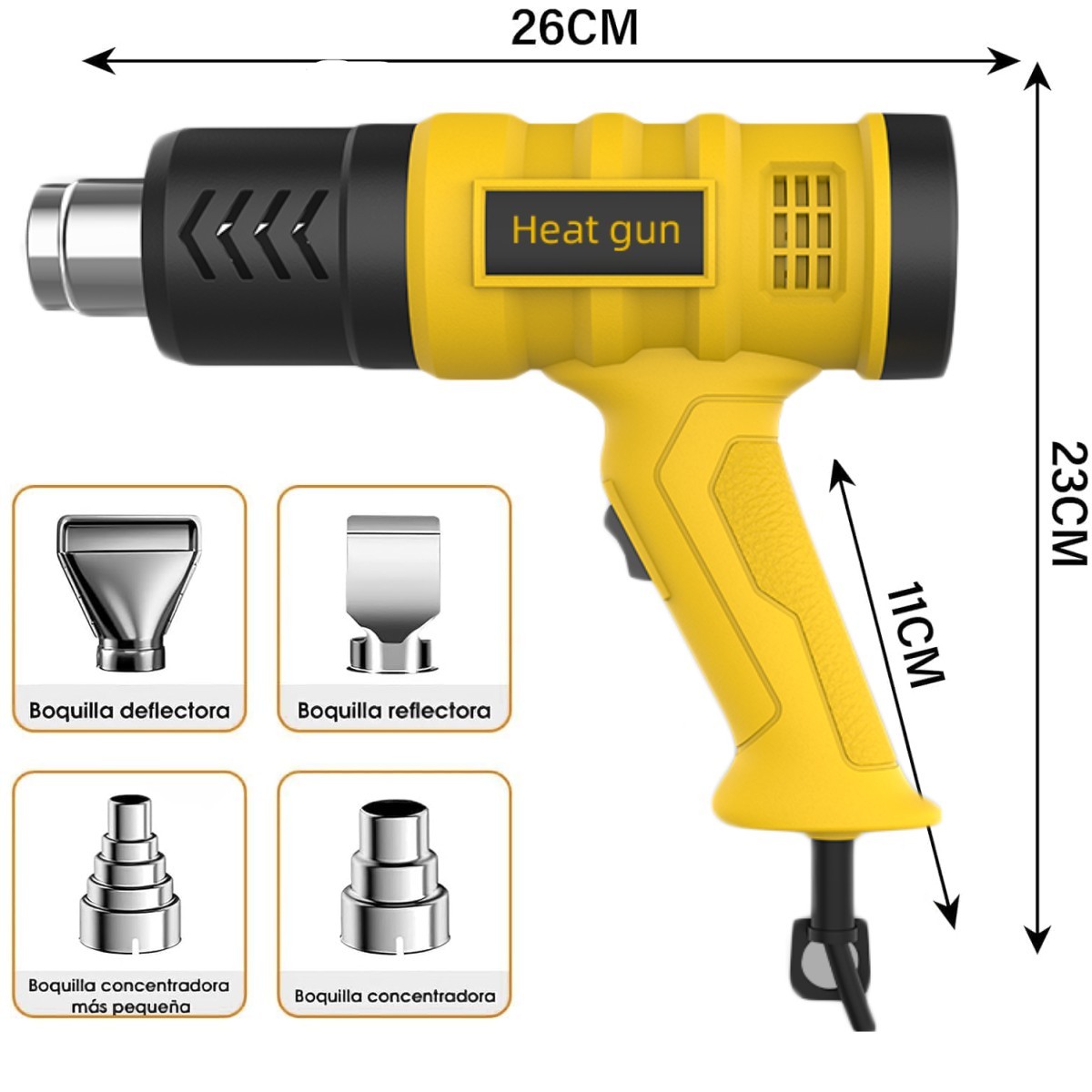 Heat Gun Electric Hot Air Gun Dual Temperature LCD Display 4 Nozzles Tool 2000W