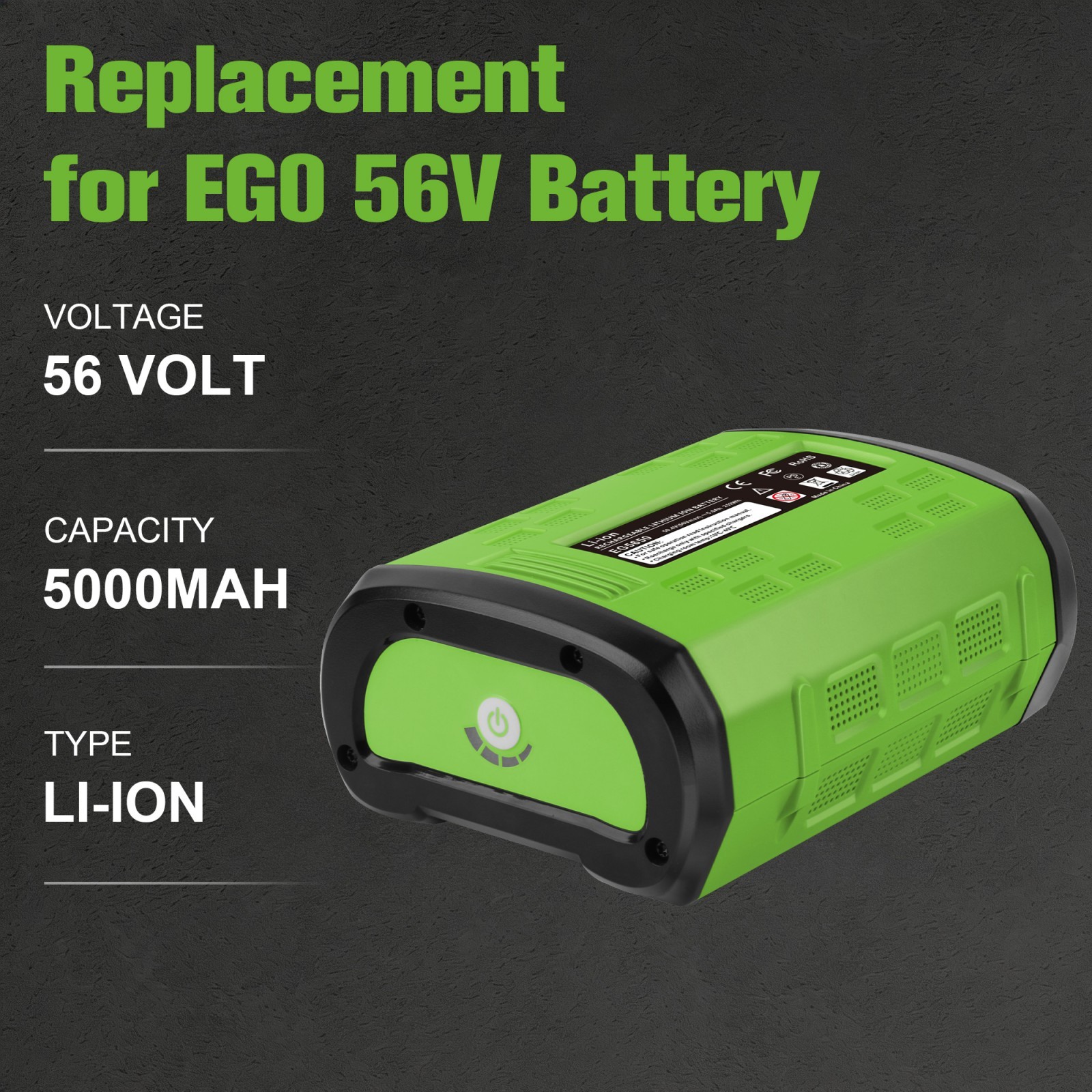 56V 5.0Ah Replacement for EGO POWER+ 56 Volt Lithium Battery BA2800 BA4480T