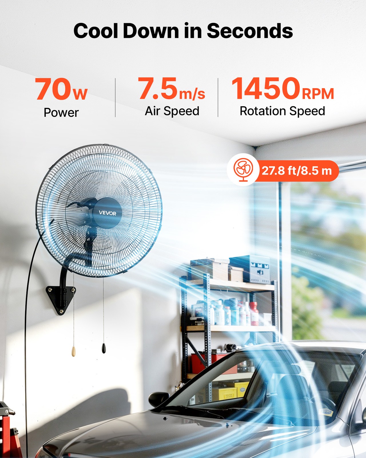 VEVOR 20 in Wall Mount Fan Oscillating 3 Speed Long Airflow Industrial Garage