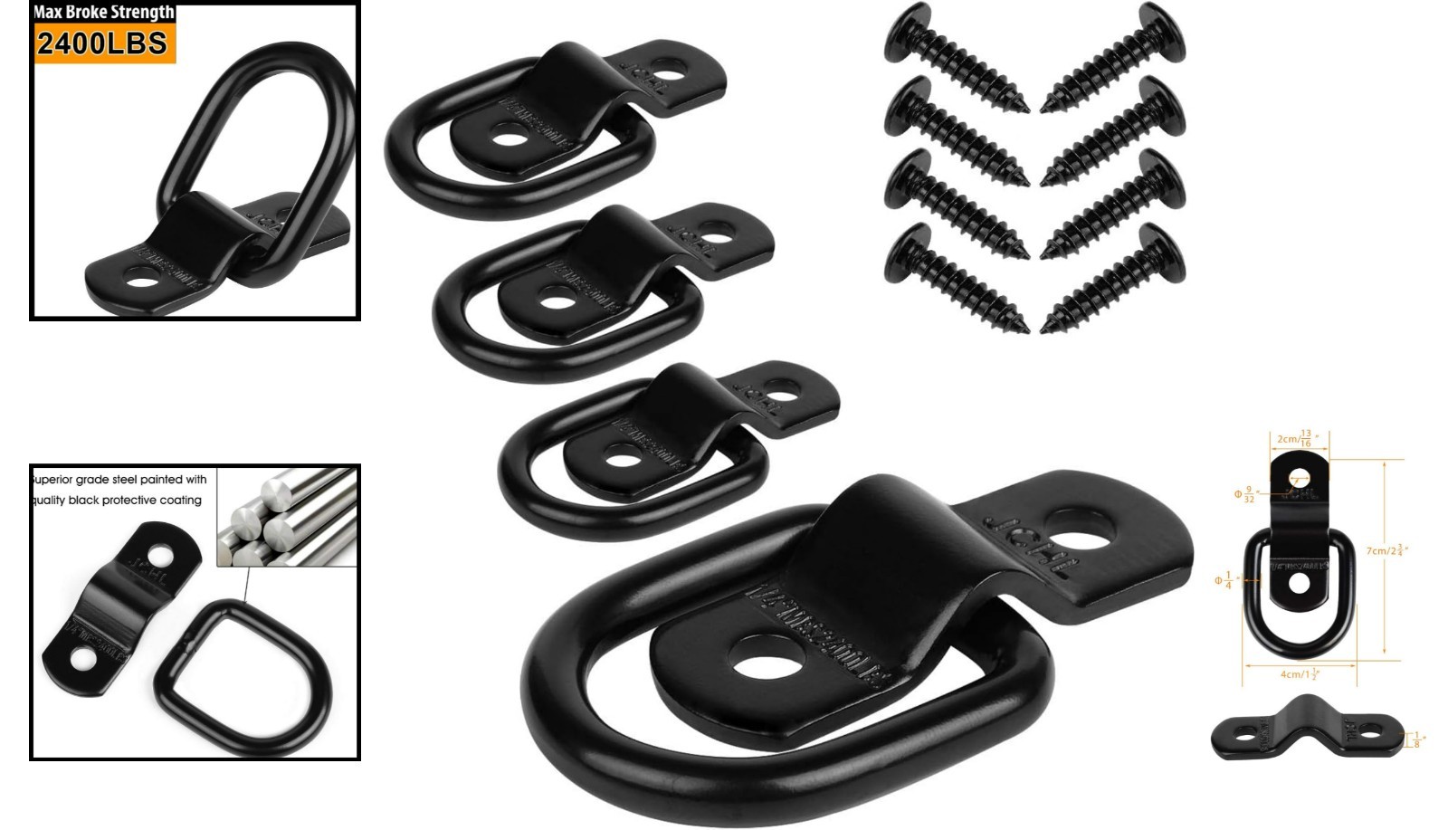 Versatile 4-Pack D Ring Tie Down Anchors – 2400 lbs Capacity for All Vehicles