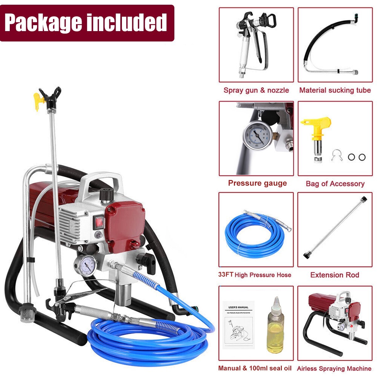 110V 1700W High Pressure Airless Spraying Wall Paint Spray Gun Sprayer Machine