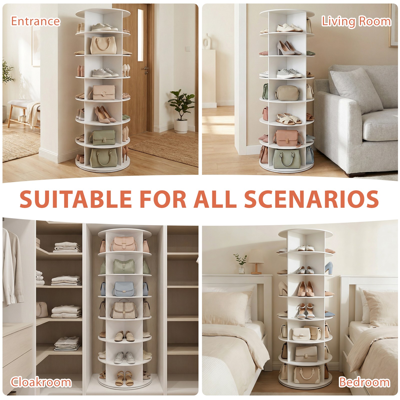 7 Tier Rotating Shoe Rack Tower Organizer Revolving 360 White Shoe Rack Storage