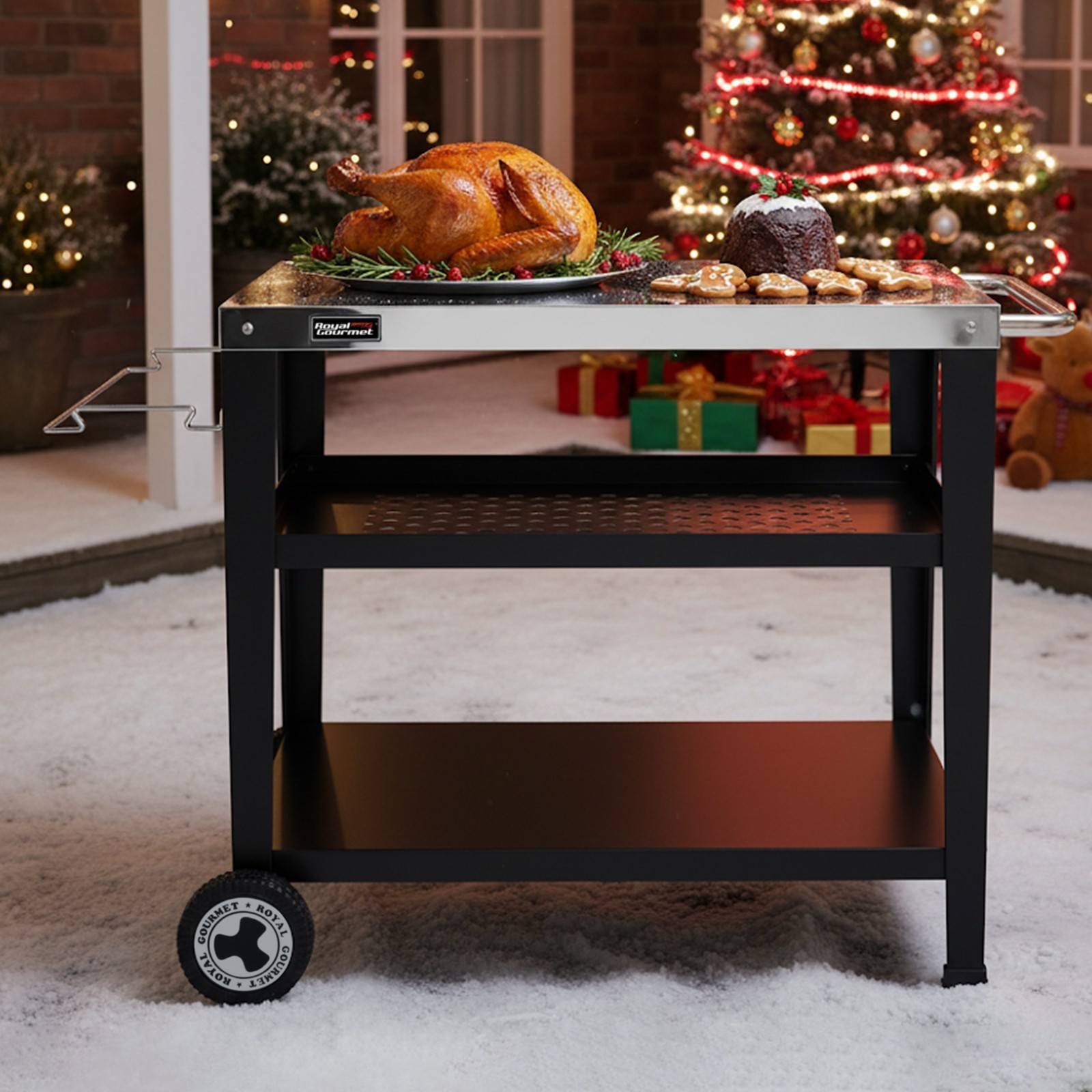 Royal Gourmet 3-Shelf Movable Grill Table Outdoor Garden BBQ Food Prep Cart