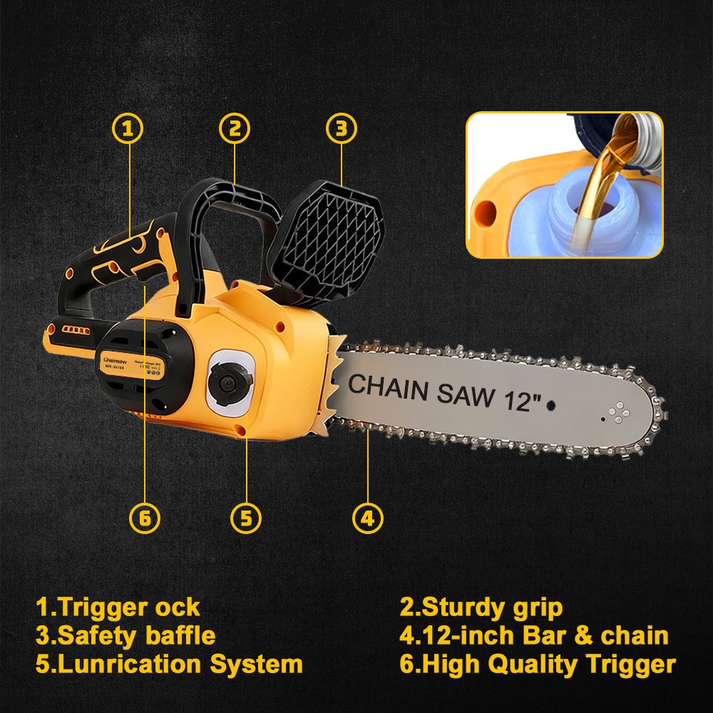 Cisivis 12-Inch Brushless Electric Chainsaw for DeWalt 20V Battery With Oiler.