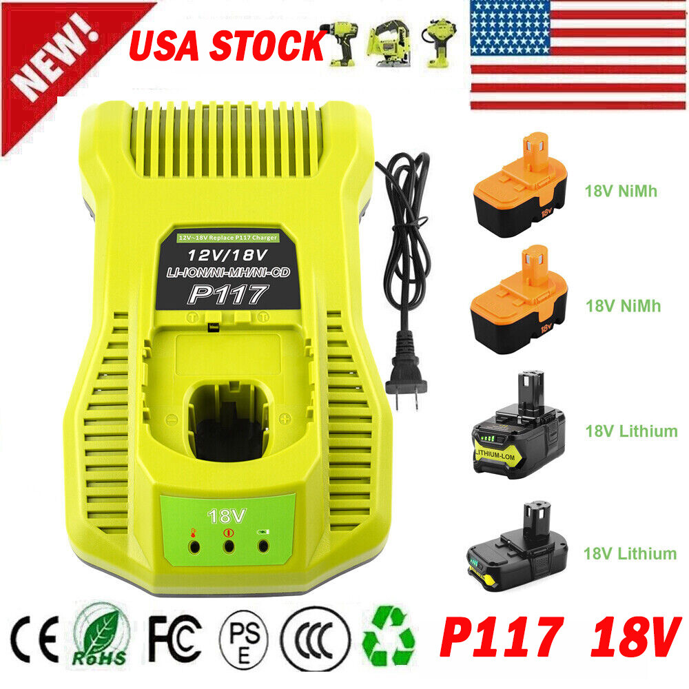 P117 Charger For RYOBI P108 18V High Capacity 18Volt Lithium Battery RB18L50 USA