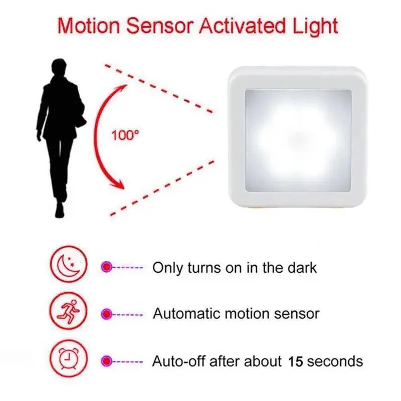Motion Sensor LED Night Light Battery Powered Indoor Closet Cabinet Wall Cabinet