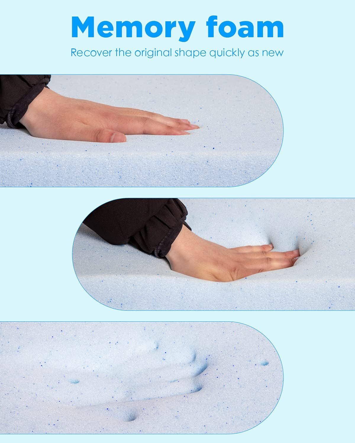 2/3 Inch Mattress Topper Memory Foam Pressure Relief for Back Pain Cooling Gel