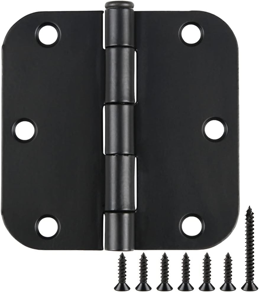 30 Pack 3.5″ Matte Black Door Hinges Interior Residential 5/8 Radius Round Corne