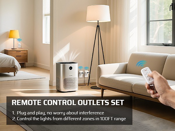 DEWENWILS Remote Control Outlet 3 Independent Wireless Sockets 15A 100ft