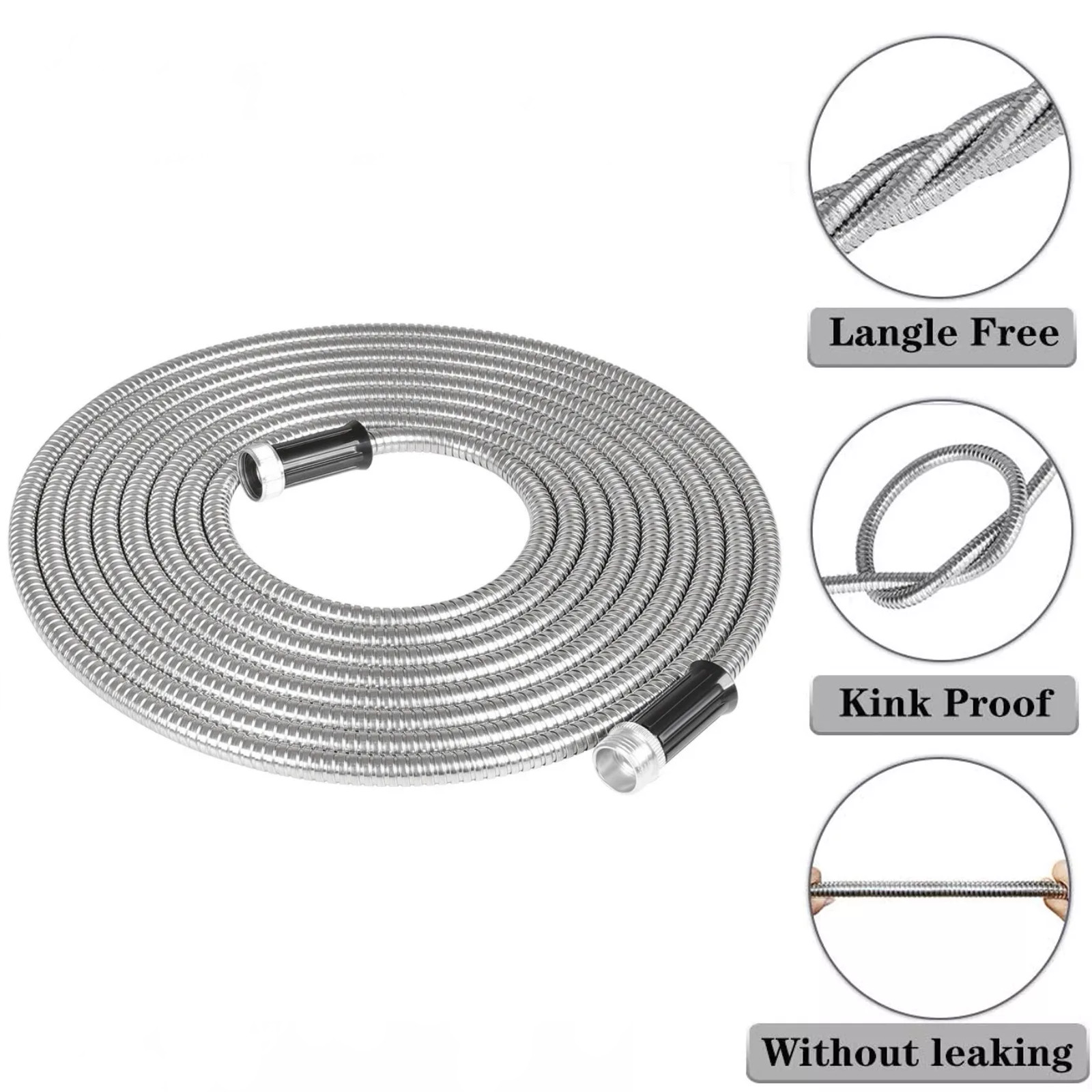 25/50/75/100FT Stainless Steel Metal Garden Water Hose Pipe Flexible Lightweight