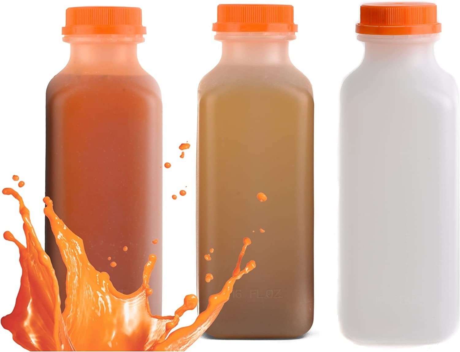 300 Pack Empty Translucent Plastic Juice Bottles with Tamper Evident Caps 16 Oz.