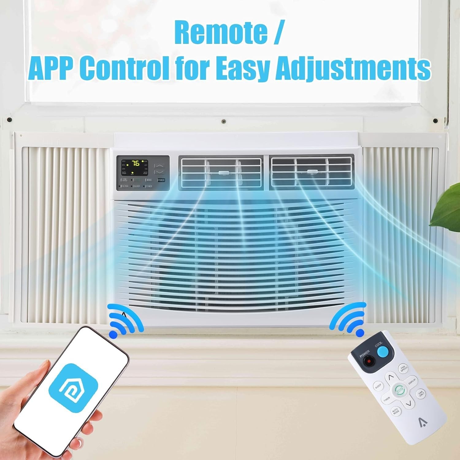 🔉🔵12000 BTU Window Air Conditioner 3-in-1 Cooling Fan & Dehumidifier WiFi & Re