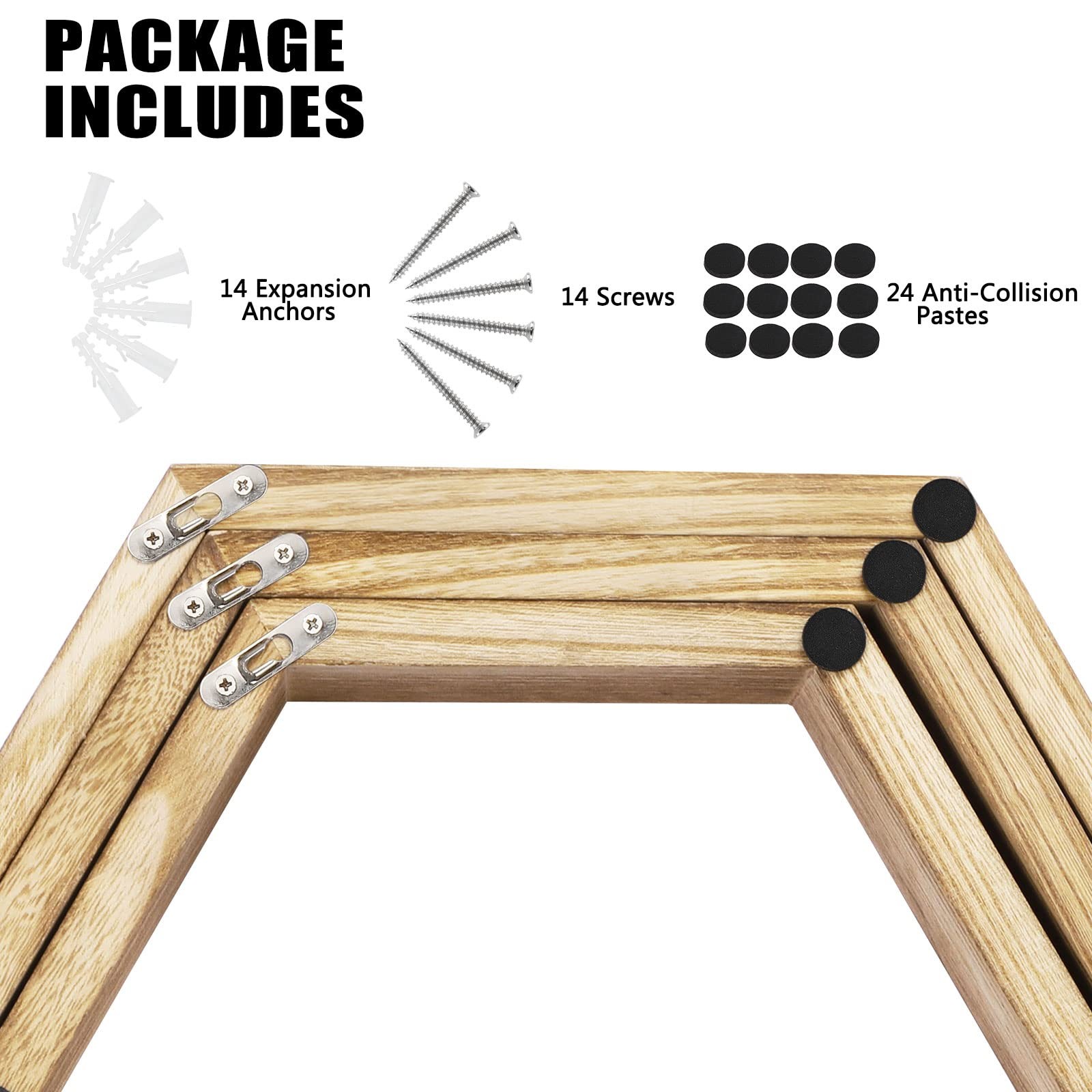 NOVIMANGO Hexagonal Floating 3.12D x 12.8W x 14.8H in, 6 Pack Wood Color