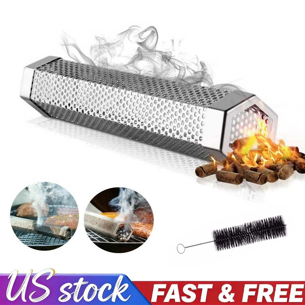 Pellet Smoker Tube Set 12″ Stainless Steel BBQ Wood Smoker Tube with Brush AAAAA