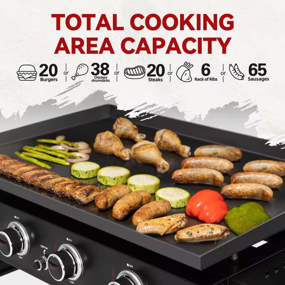 35 In. 4-Burner Flat Top Gas Griddle, 52,000 BTU Cooking Power, Perfect for Outd