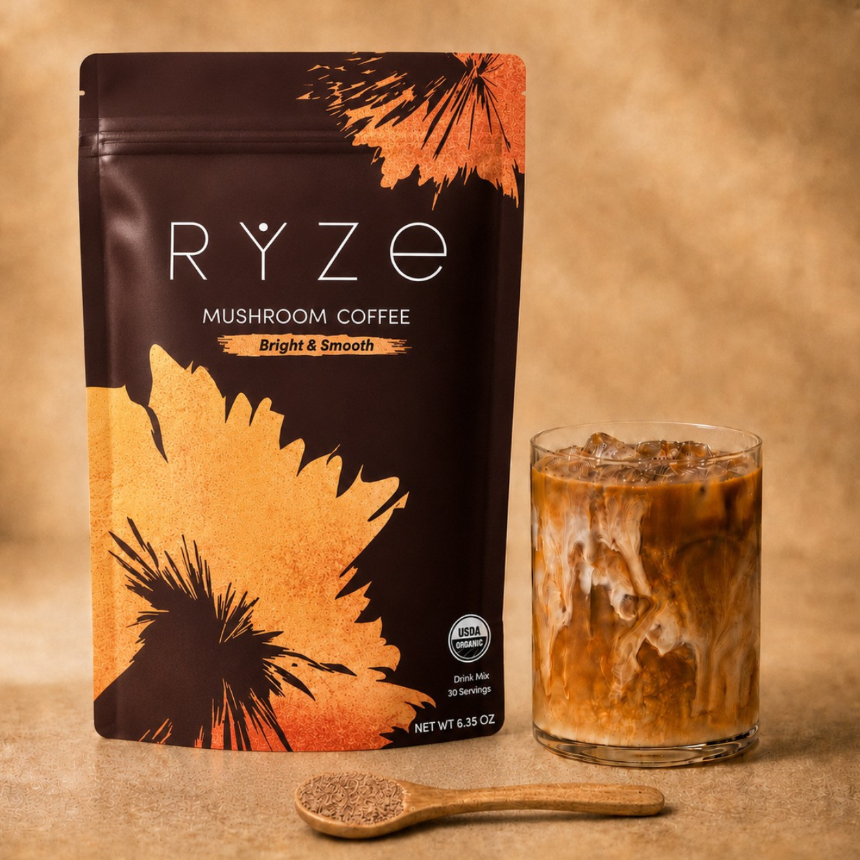 Authentic Ryze Mushroom Coffee Bright & Smooth Gut Health Supplement 30 Servings
