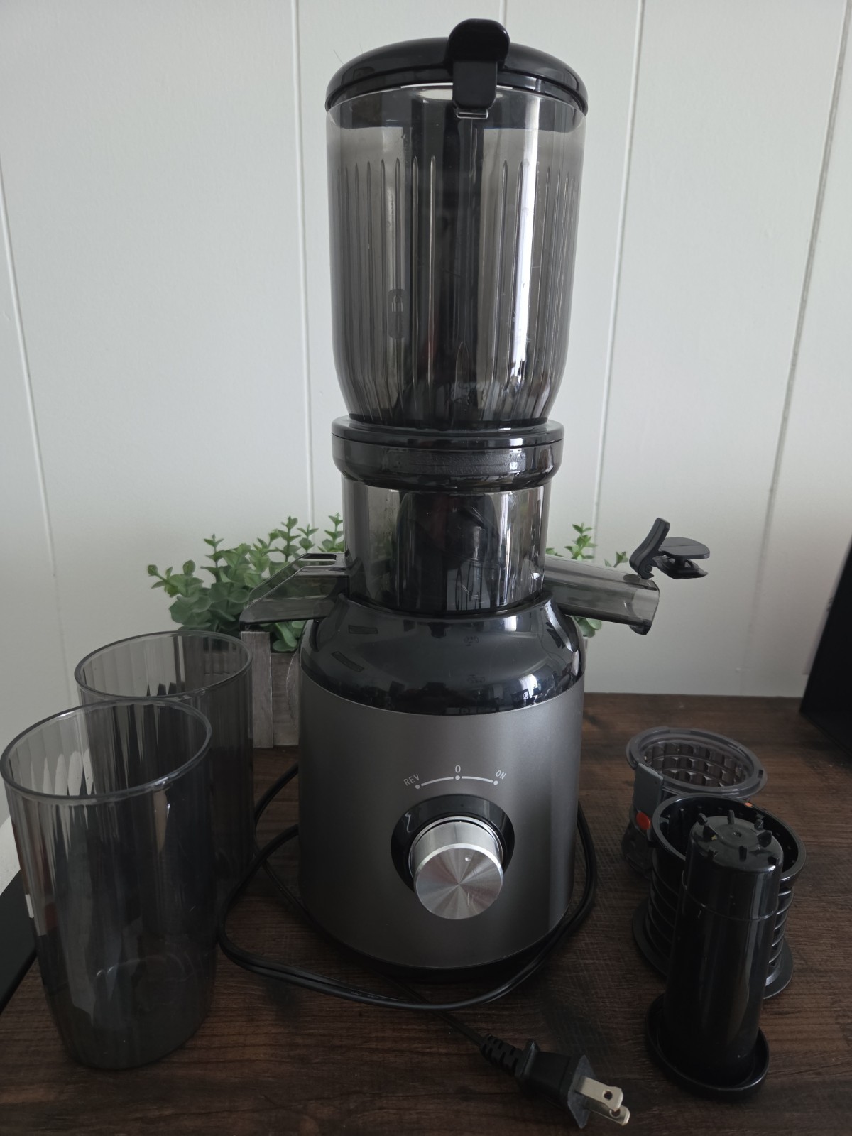 Slow Juicer Electric silver black brushed finish dishwasher-safe parts