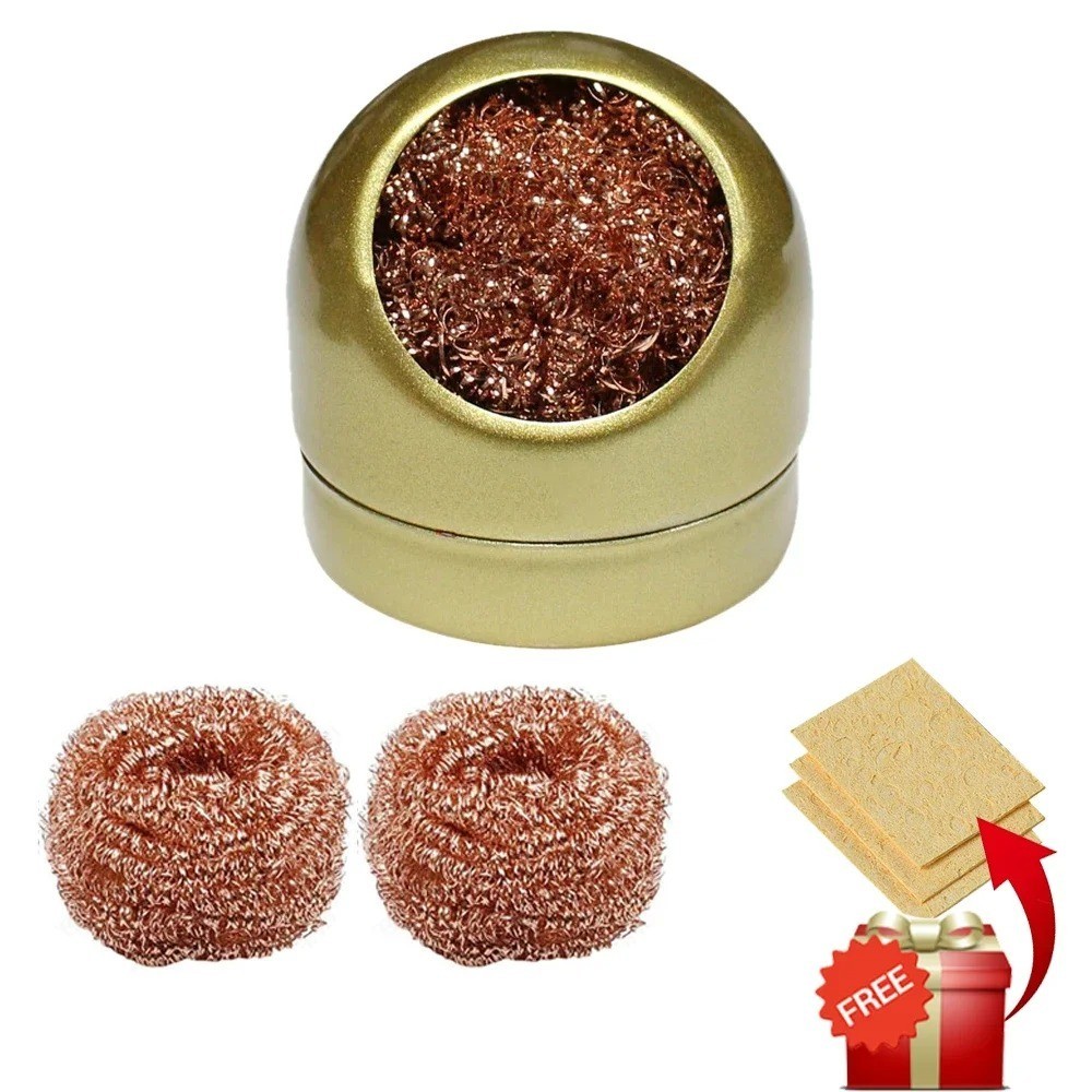 Soldering Iron Solder Tip Cleaner with Copper Wire Ball & Metal Base Holder