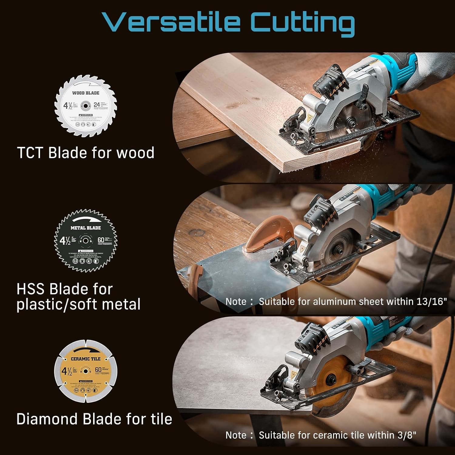Mini Corded Laser Guide Circular Saw 4.8A 4000 RPM Compact Circular Saw