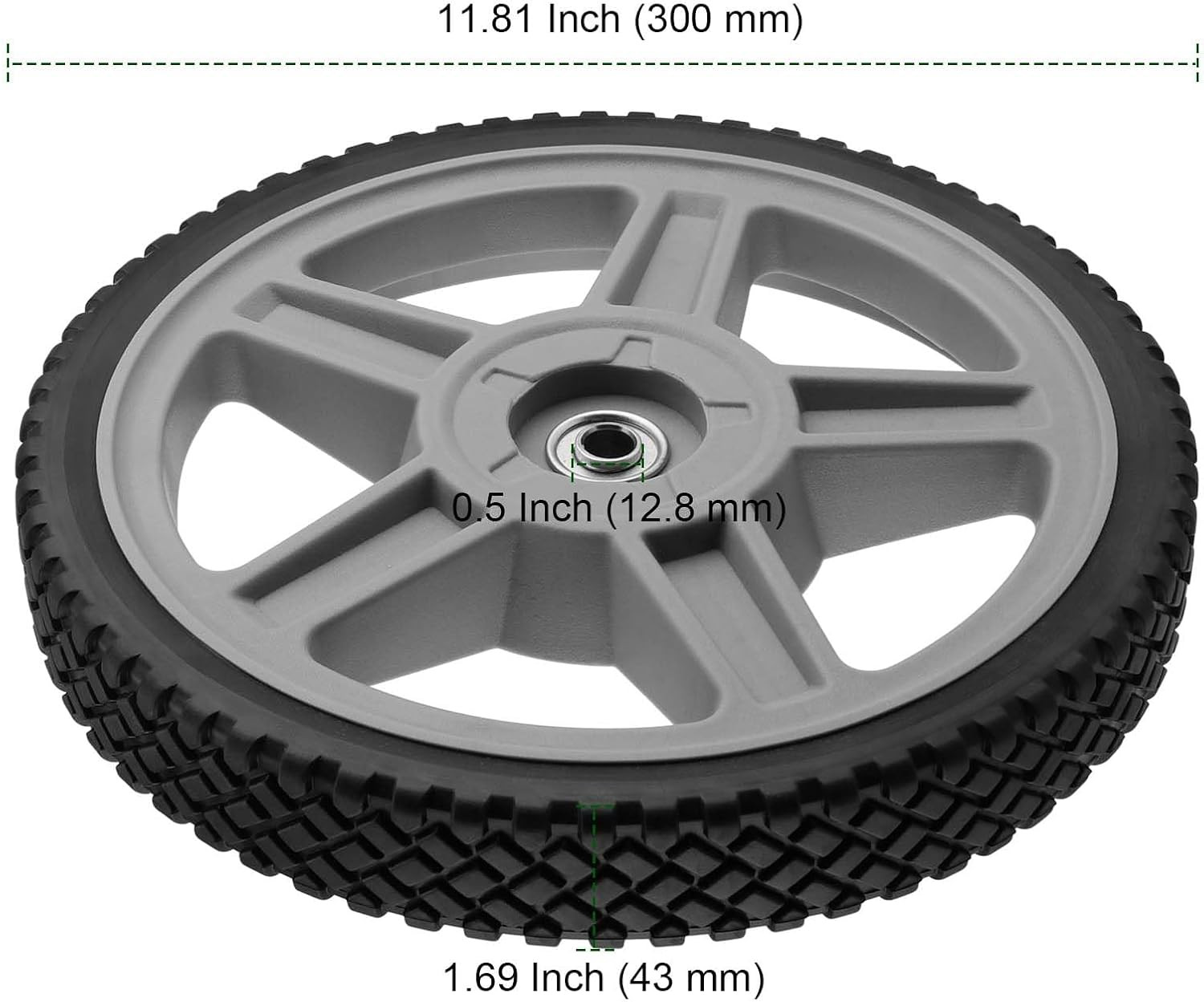 2 Pack 12X1.7 Inch Plastic Spoked Wheel, 1/2″ Plastic Wheel with Diamond Tread,