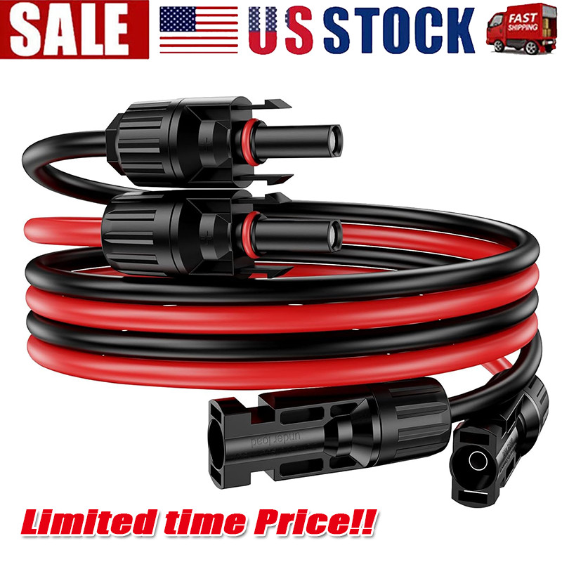 1 Pair Black+Red Solar Panel Extension Cable Wire Solar Connectors 10 AWG Gauge