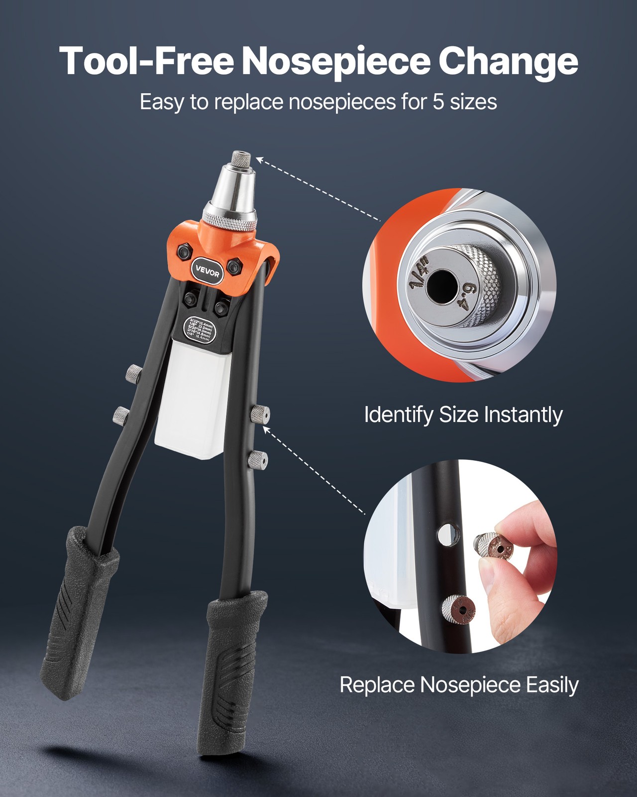 VEVOR Pop Rivet Gun Kit Single Hand Riveter with 230 Blind Rivets for Metal