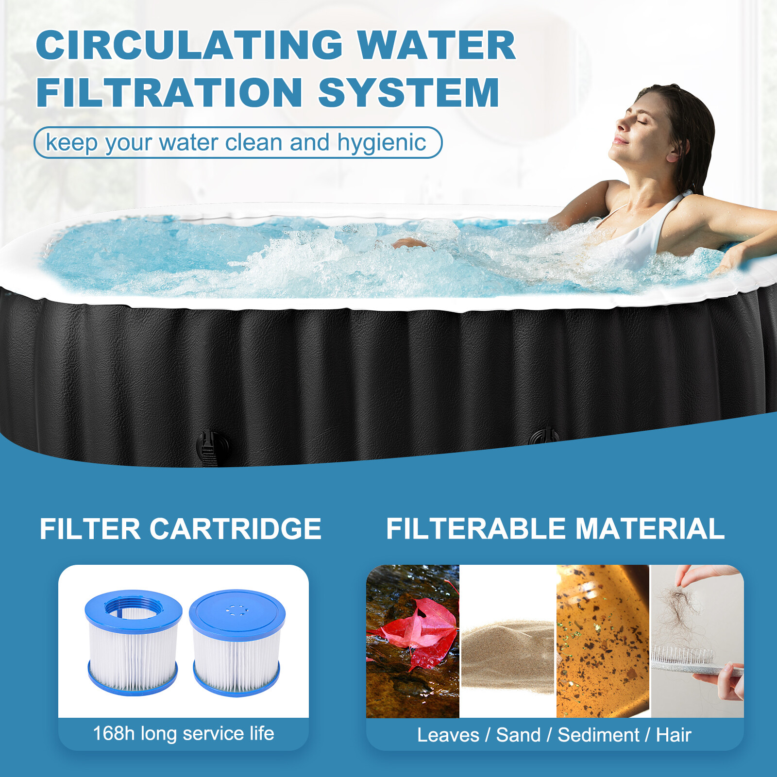 Docred 2 Person Portable Inflatable Hot Tub Spa w 100 Air Jet for Patio Backyard