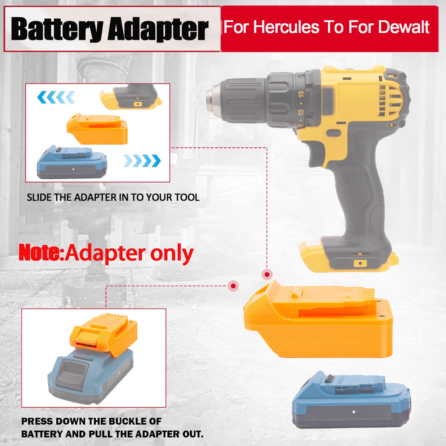 1× Adapter For Hercules 20V Li-ion Battery to For Dewalt 20V Cordless Tools NEW