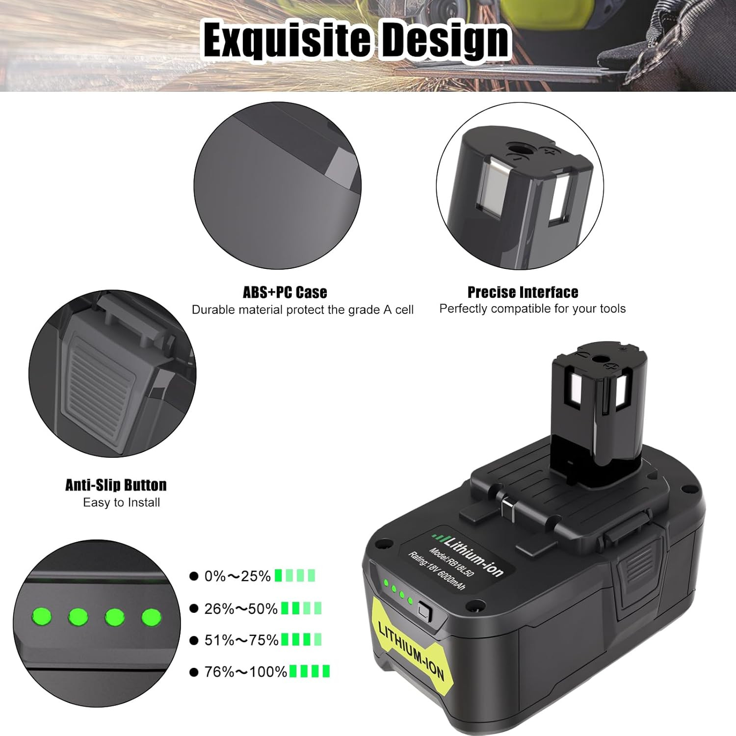 2 Pack 6.0Ah 18V Battery for Ryobi ONE+ – P108 P197 P189 PBP005 225+ Tools