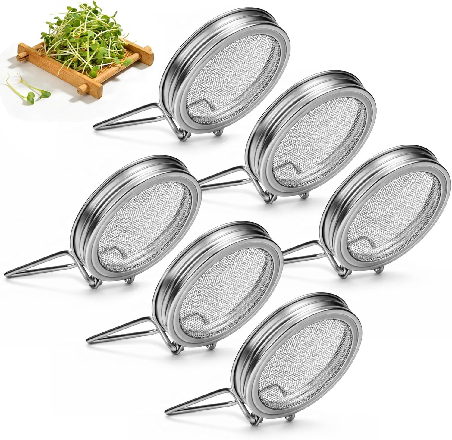 Sprouting Kit with Stainless Steel Screen Sprouting Lids & Glass Mason Jars & Li