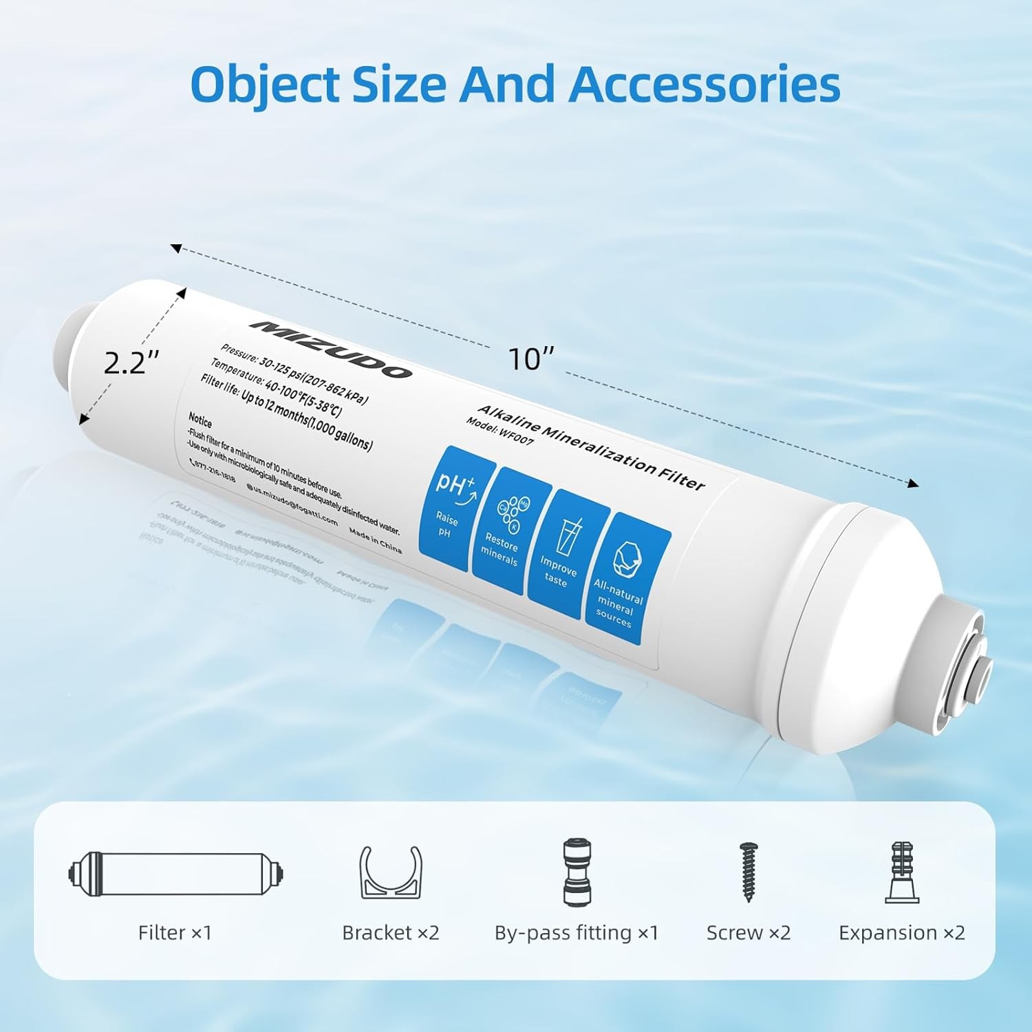 12 Months Remineralization Filter, 1/4″ Quick Connect Alkaline Filter for RO