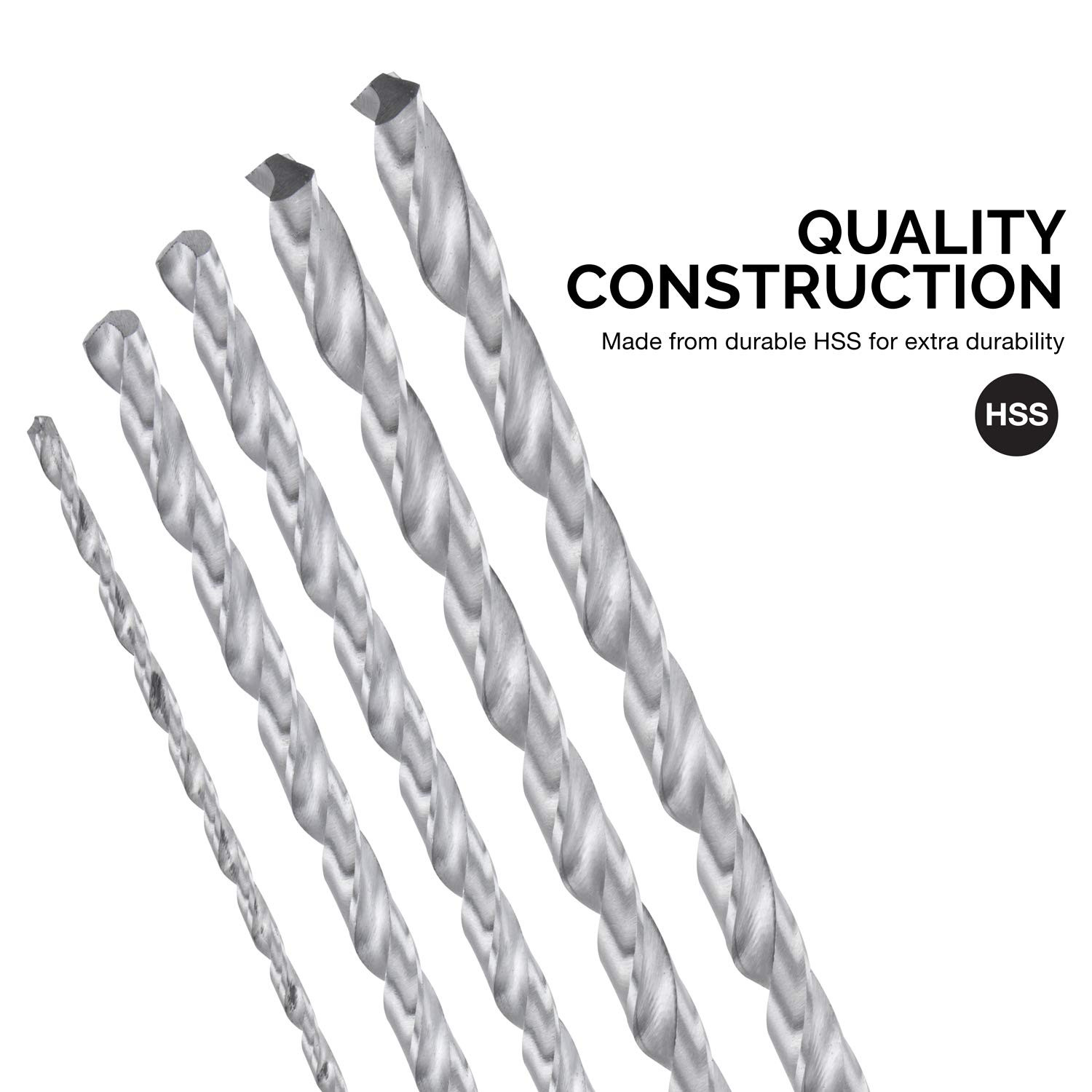 Extra Long Drill Bit Set 5-Piece 1/8, 3/16, 1/4, 5/16, and 3/8-Inch M2 HSS Steel