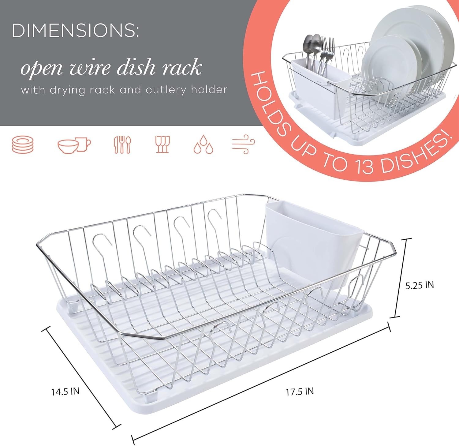 Kitchen Dish Rack Food Products Drying Rack Large, White For Dish Drainer