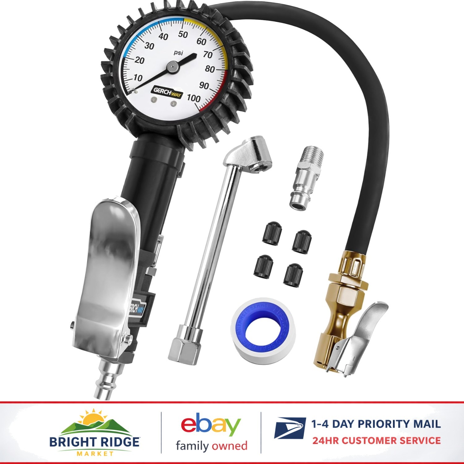 Reliable Tire Inflator with 1.0 Count Set, Brass Construction and Accurate Gauge