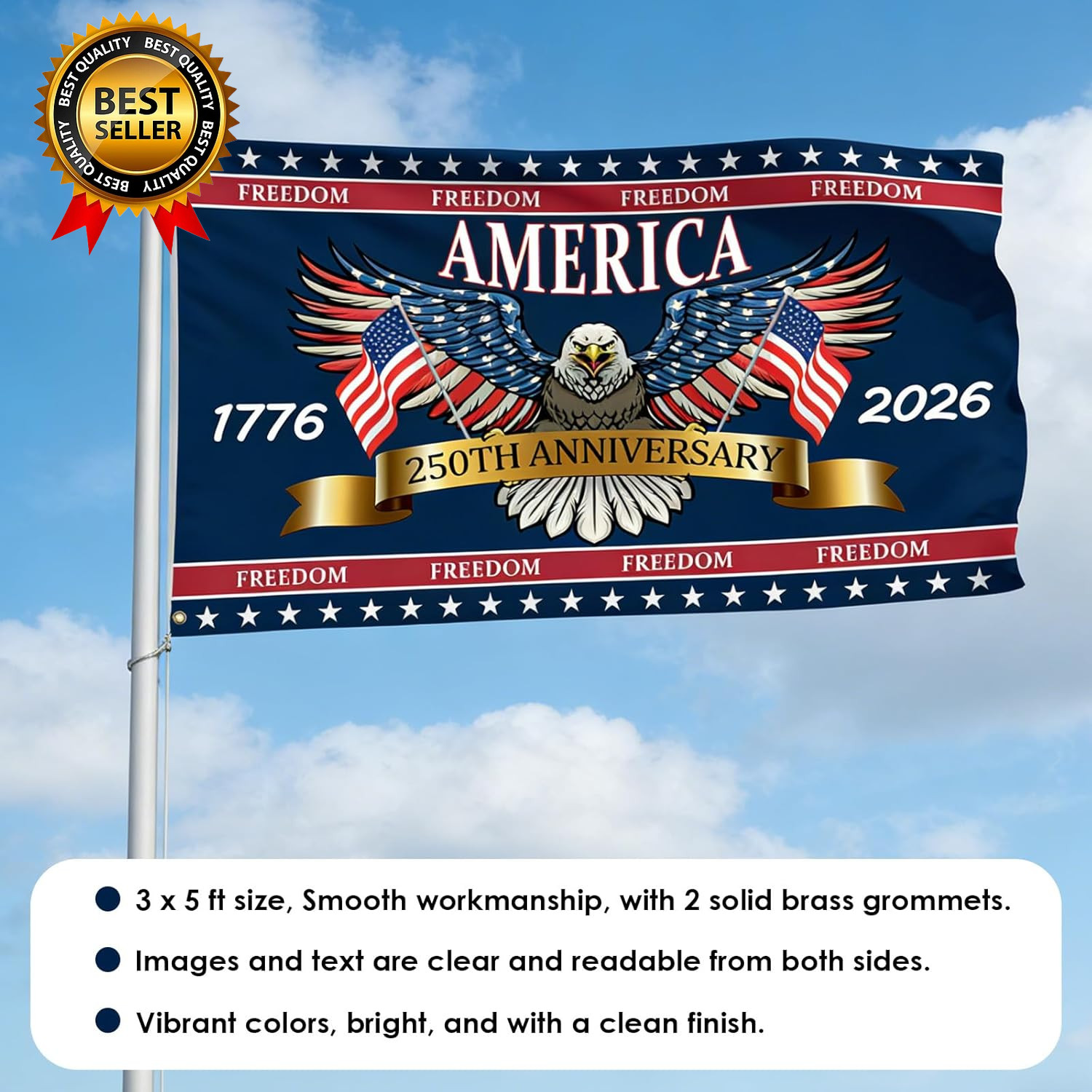 3 Ply 250 Years America Flag – Double Sided Patriotic Eagle 3 X 5 Ft Anniversary