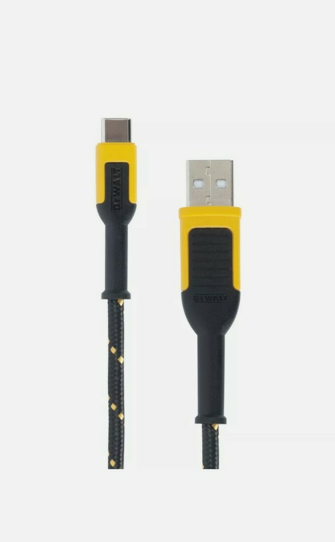DeWalt Black/Yellow Braided USB-A to USB-C Cable For Any USB-Powered Device 4 ft