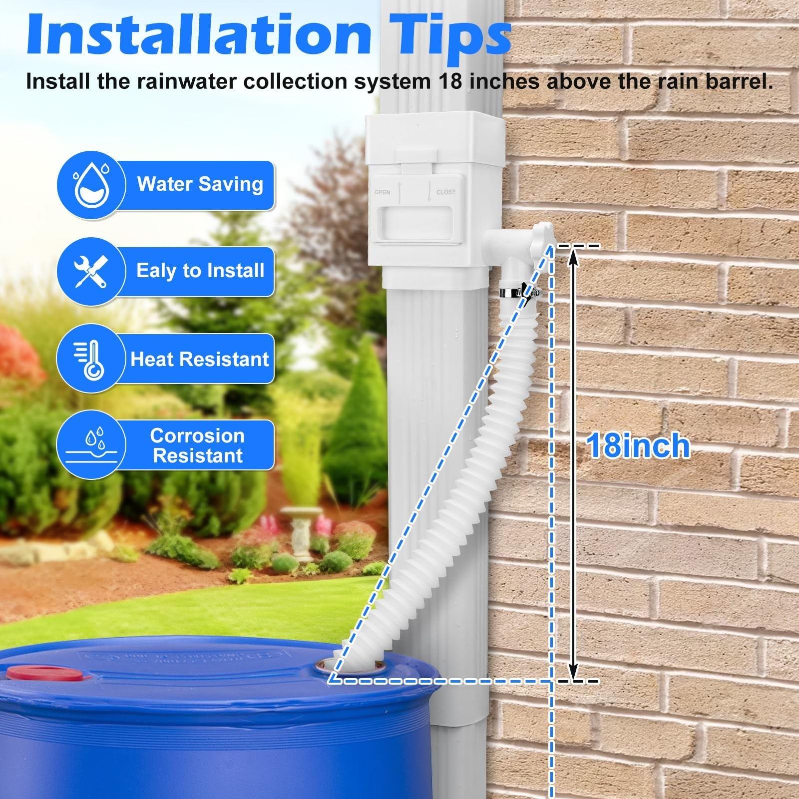Downspout Diverter Fits for 2″x 3″ or 3″x 4″ Residential Downspouts