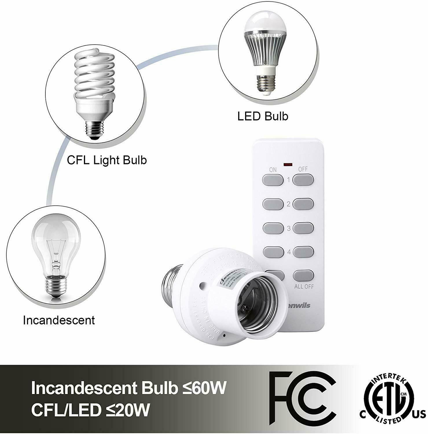 DEWENWILS Wireless Remote Control Light Lamp Socket E26/E27 Bulb Holder Base