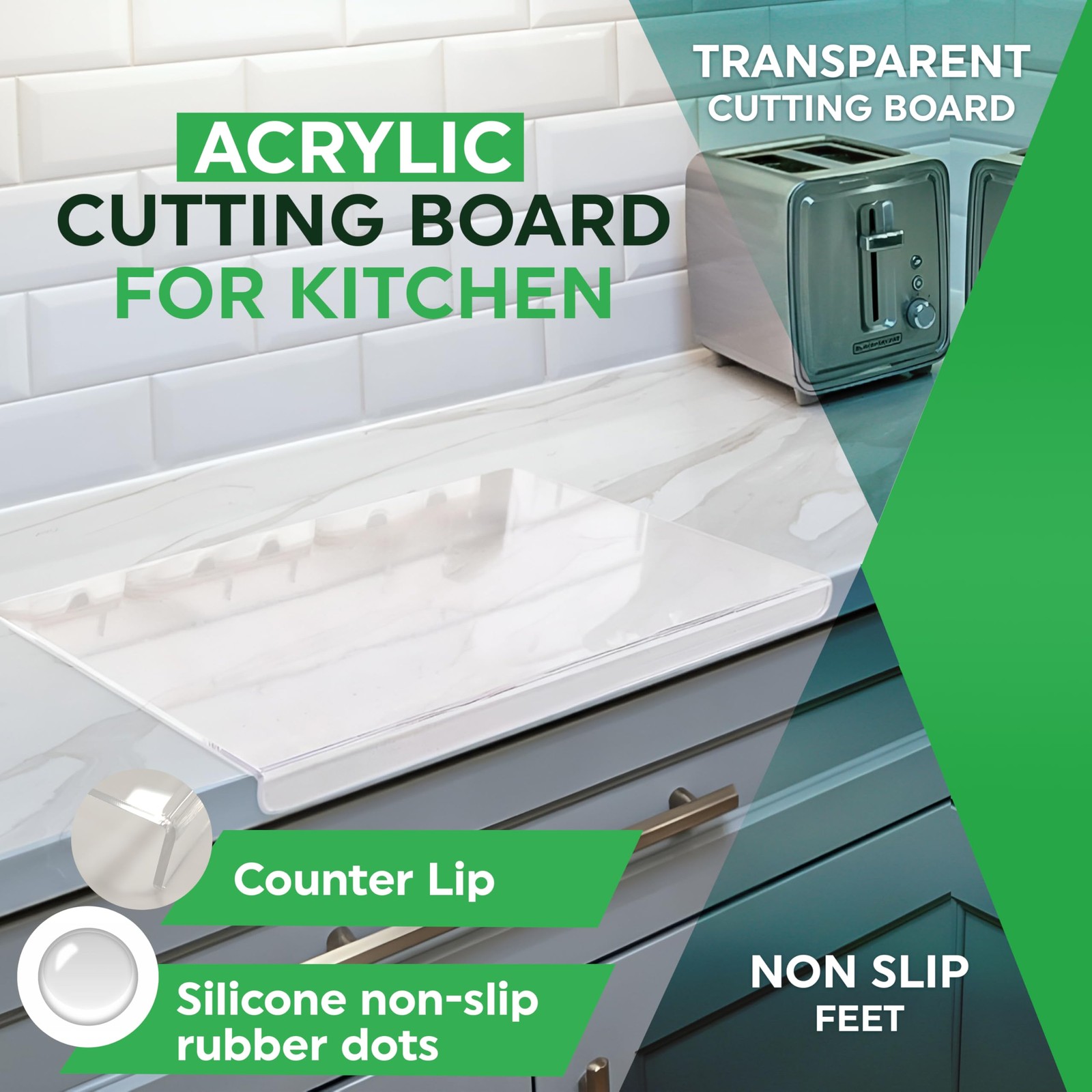 18×16 Acrylic Cutting Board with Counter Lip Cutting Board Kitchen Countertop