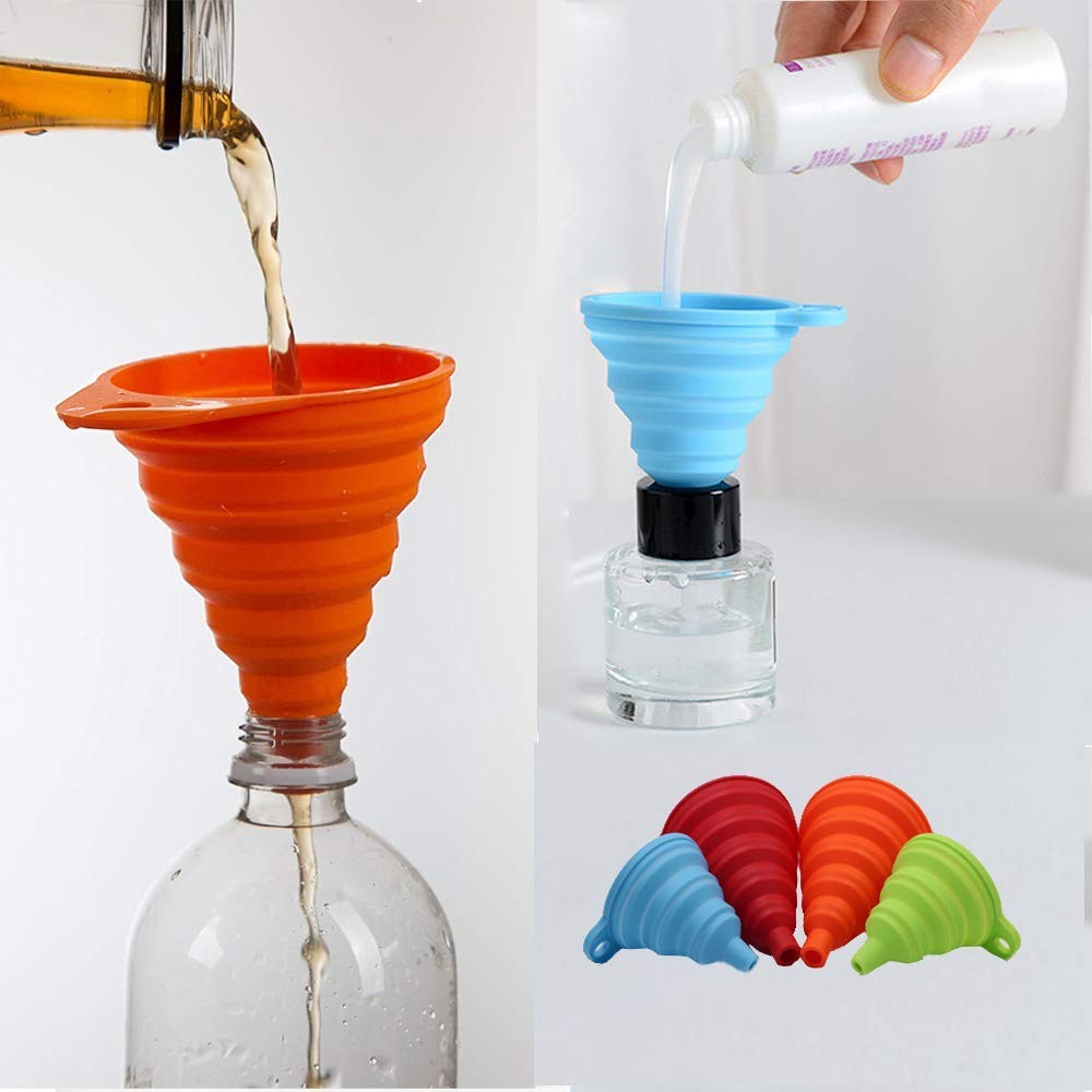 KongNai Kitchen Funnel Set 4 Pack Foldable Silicone for Liquid Transfer