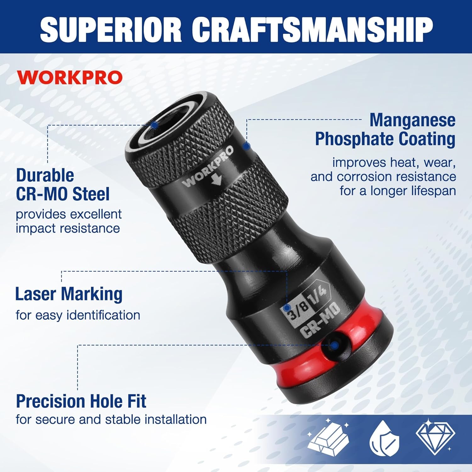 WORKPRO 1/2″ 3/8″ 1/4inch Quick Release Hex Impact Socket Adapter Bit Holder Set