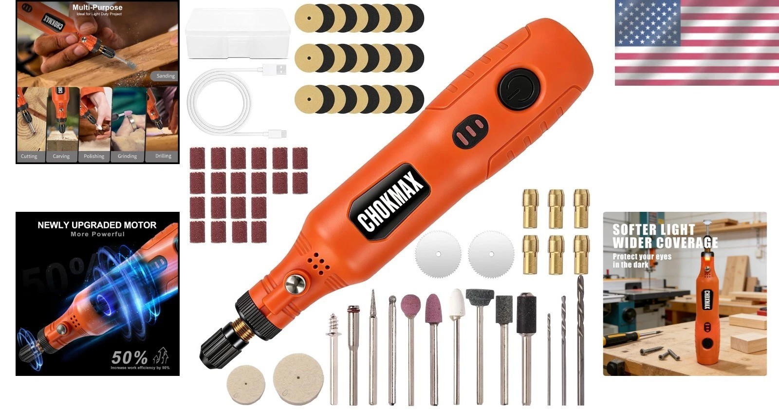 Ergonomic Cordless Rotary Tool with 3-Speed Settings & Complete Accessory Set