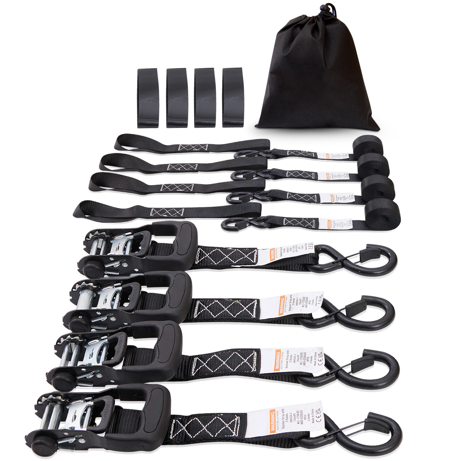 4 Pack Ratchet Tie Down Straps 5208 lbs 1.6″ x 8′ Heavy Duty for Cargo