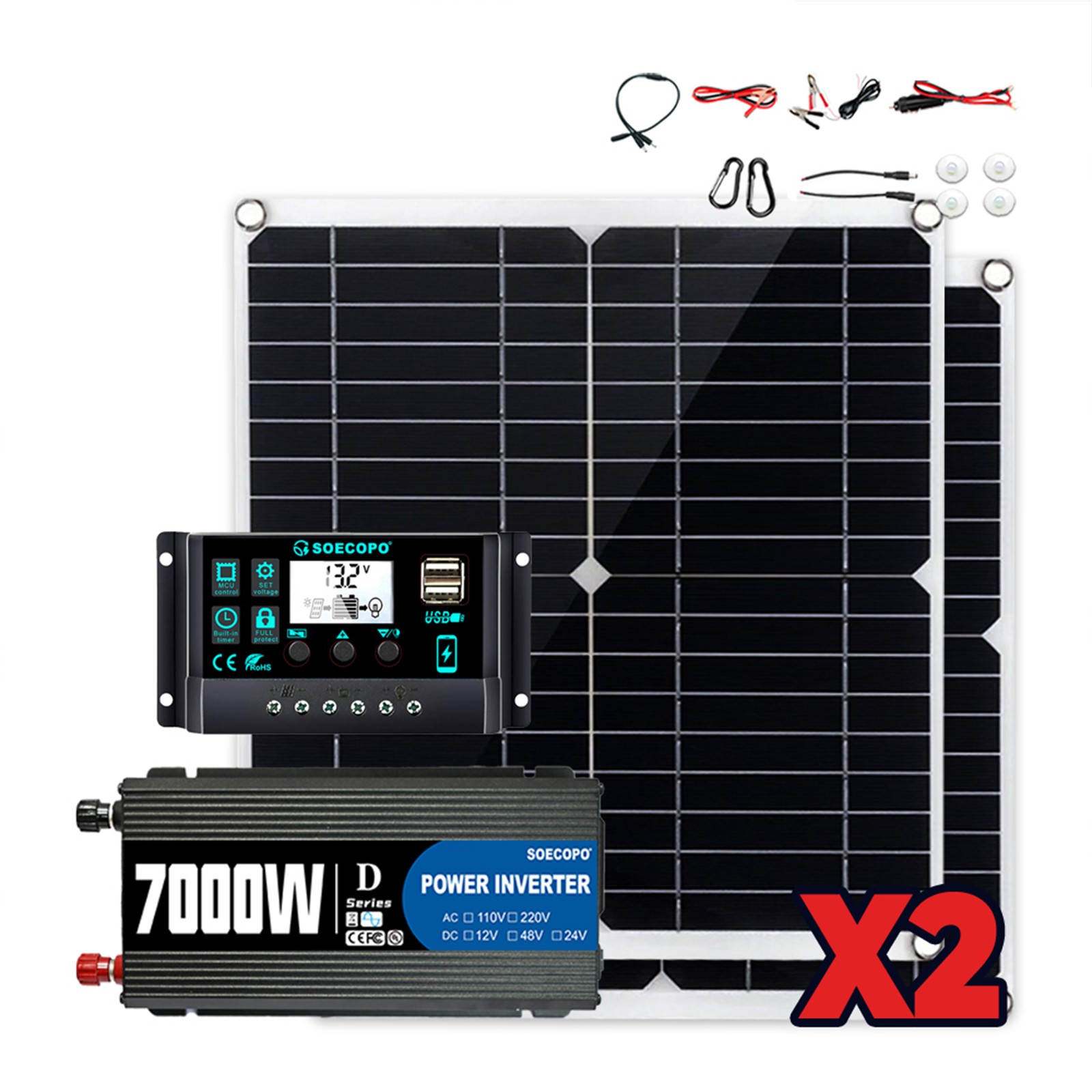 Complete 7000W Off-Grid Solar Kits 7000W Inverter 2pc 300W Solar Panel 110V/220V