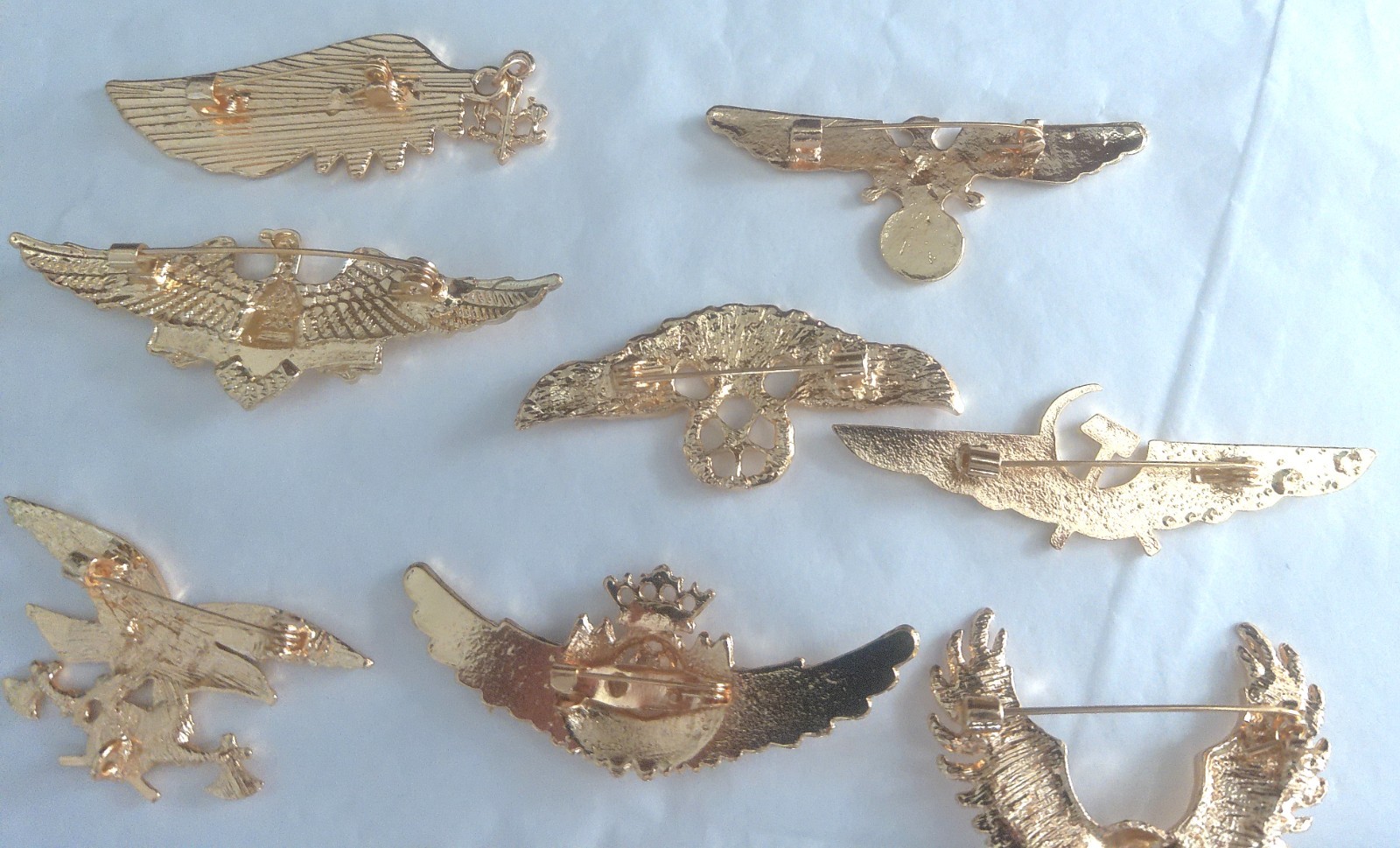 New Fun Set of 9 Shiny Goldtone Lightweight Pin Brooch Assortment Party Favors